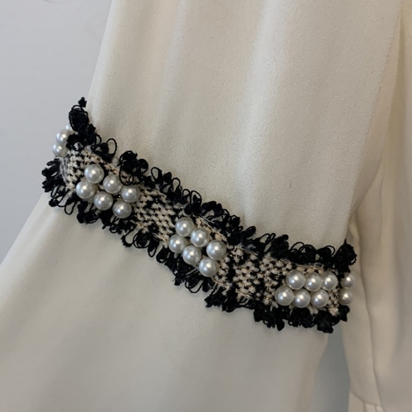 ZARA chiffon long sleeve top blouse beaded arm detail flare sleeves ivory large - Picture 6 of 13